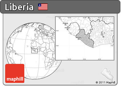 Gray Location Map of Liberia, blank outside