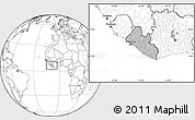 Gray Location Map of Liberia, blank outside, hill shading inside