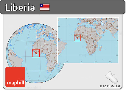 Gray Location Map of Liberia, within the entire continent