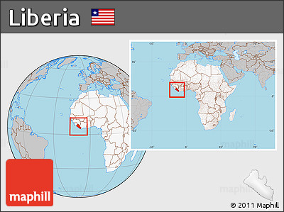 Gray Location Map of Liberia, highlighted continent, within the entire continent
