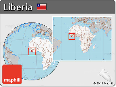 Gray Location Map of Liberia, highlighted continent, within the entire continent