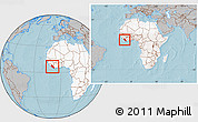 Gray Location Map of Liberia, highlighted continent, within the entire continent, hill shading