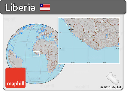 Gray Location Map of Liberia, hill shading inside