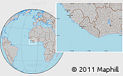 Gray Location Map of Liberia, hill shading inside