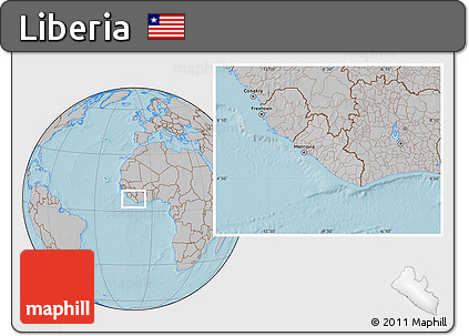 Gray Location Map of Liberia, hill shading outside