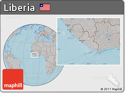 Gray Location Map of Liberia, hill shading outside
