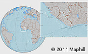 Gray Location Map of Liberia, hill shading outside