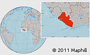 Gray Location Map of Liberia, hill shading