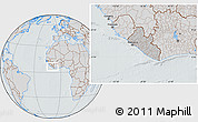 Gray Location Map of Liberia, lighten, semi-desaturated, hill shading