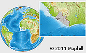 Gray Location Map of Liberia, physical outside, hill shading