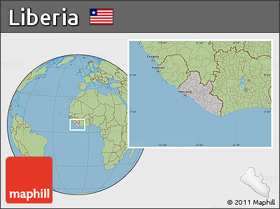 Gray Location Map of Liberia, savanna style outside, hill shading inside