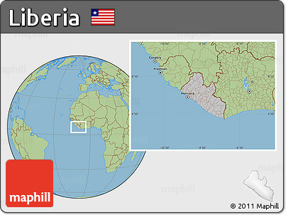 Gray Location Map of Liberia, savanna style outside, hill shading inside