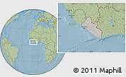 Gray Location Map of Liberia, savanna style outside, hill shading outside