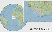Gray Location Map of Liberia, savanna style outside, hill shading