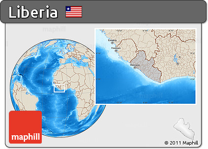 Gray Location Map of Liberia, shaded relief outside