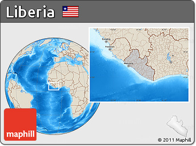 Gray Location Map of Liberia, shaded relief outside
