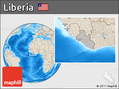 Gray Location Map of Liberia, shaded relief outside, hill shading