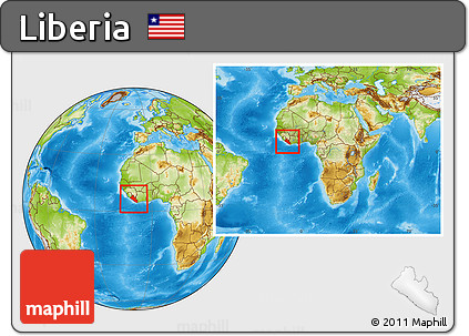 Physical Location Map of Liberia, within the entire continent