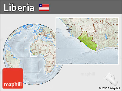 Physical Location Map of Liberia, lighten, semi-desaturated