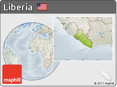 Physical Location Map of Liberia, lighten, semi-desaturated