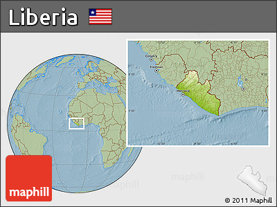 Physical Location Map of Liberia, savanna style outside, hill shading
