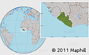 Satellite Location Map of Liberia, gray outside