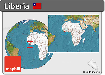 Satellite Location Map of Liberia, highlighted continent, within the entire continent