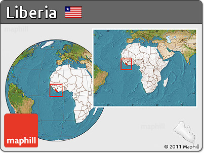 Satellite Location Map of Liberia, highlighted continent, within the entire continent