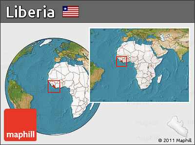 Satellite Location Map of Liberia, highlighted continent, within the entire continent