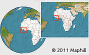 Satellite Location Map of Liberia, highlighted continent, within the entire continent