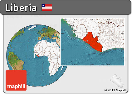 Satellite Location Map of Liberia, highlighted continent
