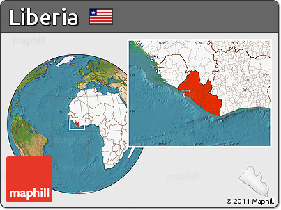 Satellite Location Map of Liberia, highlighted continent