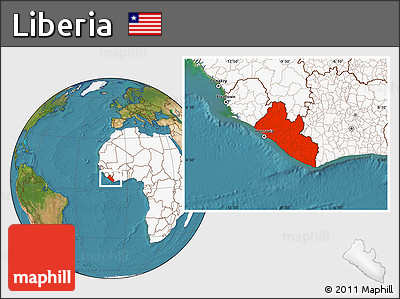 Satellite Location Map of Liberia, highlighted continent
