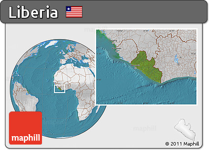 Satellite Location Map of Liberia, lighten, desaturated, land only