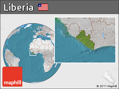 Satellite Location Map of Liberia, lighten, desaturated, land only