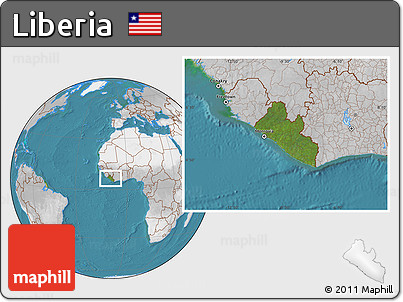 Satellite Location Map of Liberia, lighten, desaturated, land only