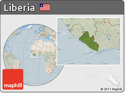 Satellite Location Map of Liberia, lighten