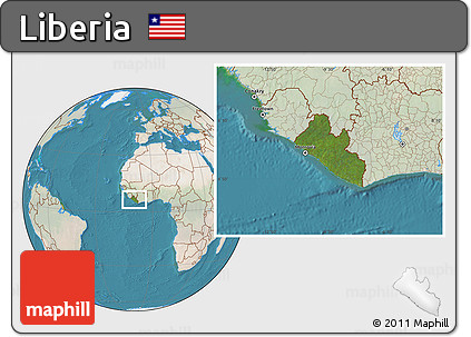 Satellite Location Map of Liberia, lighten, land only