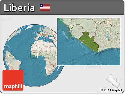 Satellite Location Map of Liberia, lighten, land only