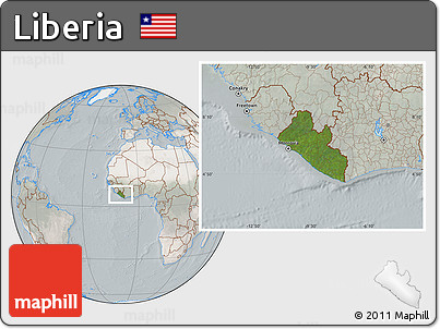 Satellite Location Map of Liberia, lighten, semi-desaturated