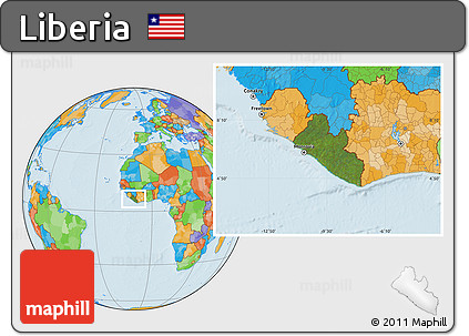 Satellite Location Map of Liberia, political outside