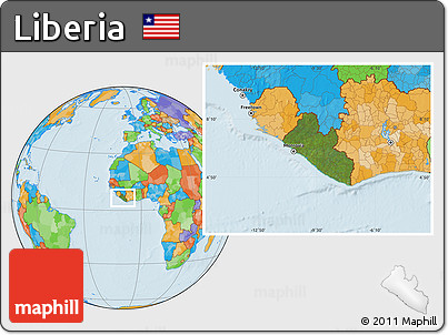 Satellite Location Map of Liberia, political outside