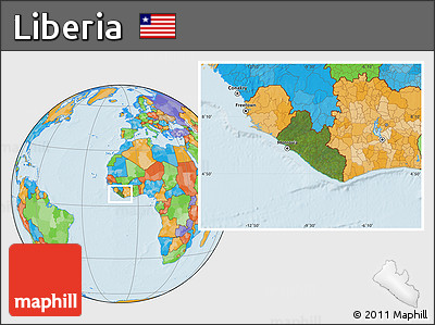 Satellite Location Map of Liberia, political outside