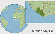 Satellite Location Map of Liberia, savanna style outside