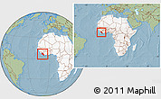 Savanna Style Location Map of Liberia, highlighted continent, within the entire continent, hill shading