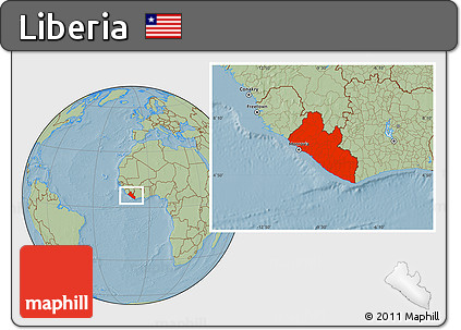 Savanna Style Location Map of Liberia, hill shading
