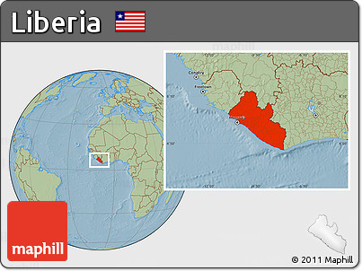 Savanna Style Location Map of Liberia, hill shading