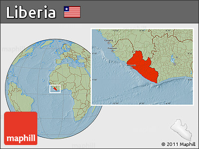 Savanna Style Location Map of Liberia, hill shading