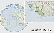 Savanna Style Location Map of Liberia, lighten, hill shading