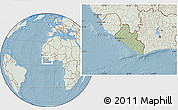 Savanna Style Location Map of Liberia, lighten, land only, hill shading